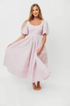 Discount Worth Collective Abby 100% Cotton Midi Dress in Pink