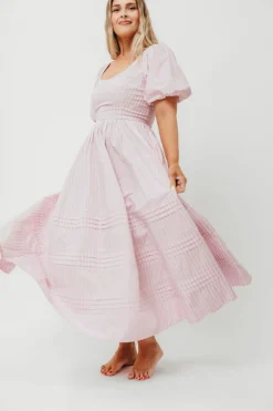 Discount Worth Collective Abby 100% Cotton Midi Dress in Pink