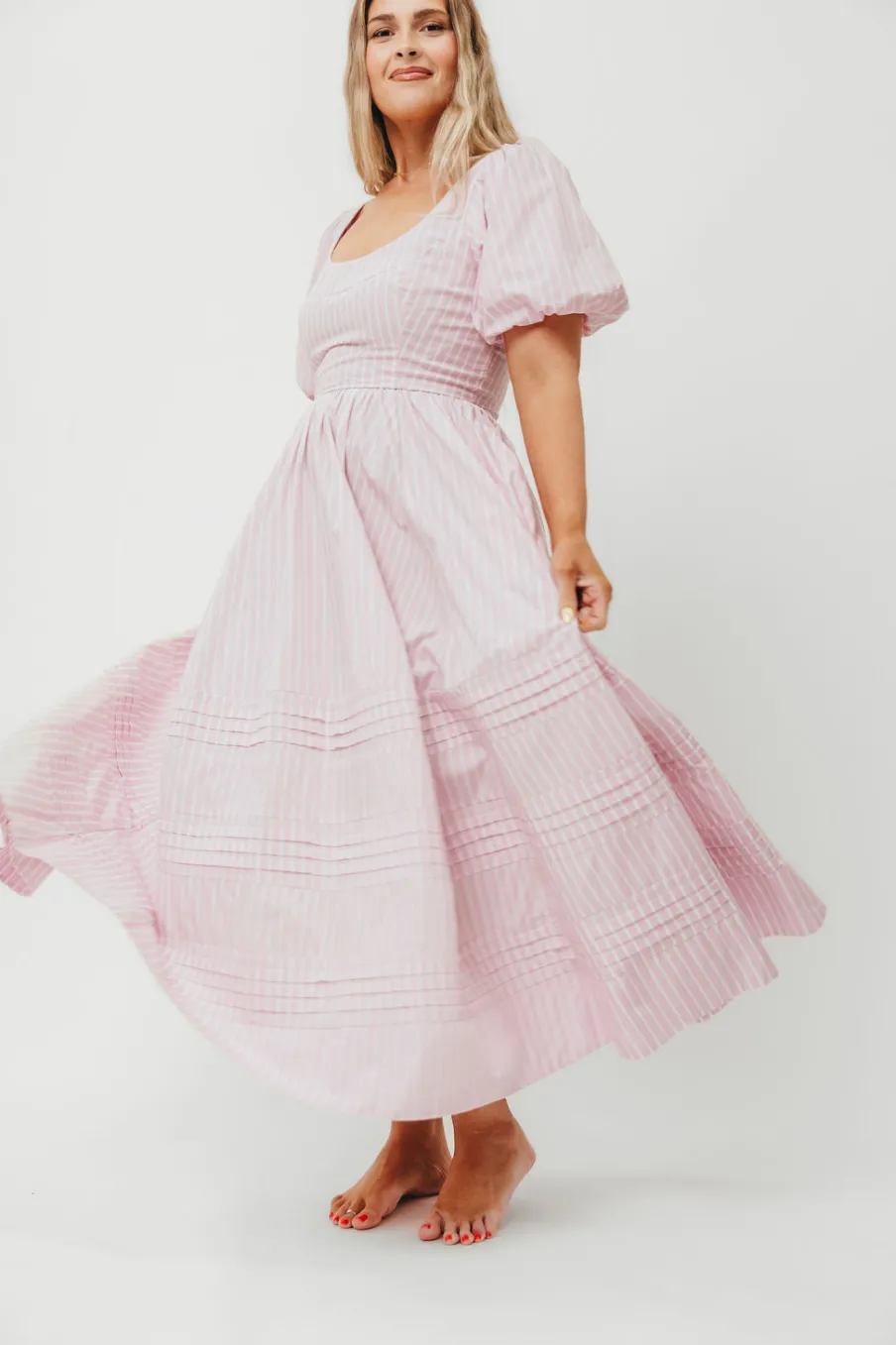 Discount Worth Collective Abby 100% Cotton Midi Dress in Pink