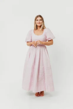Discount Worth Collective Abby 100% Cotton Midi Dress in Pink