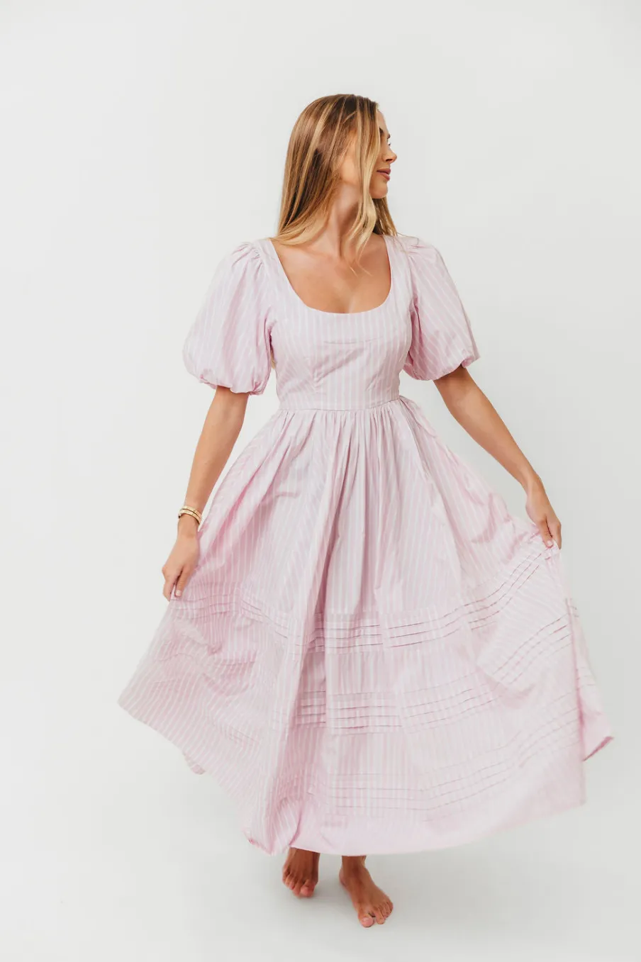 Discount Worth Collective Abby 100% Cotton Midi Dress in Pink