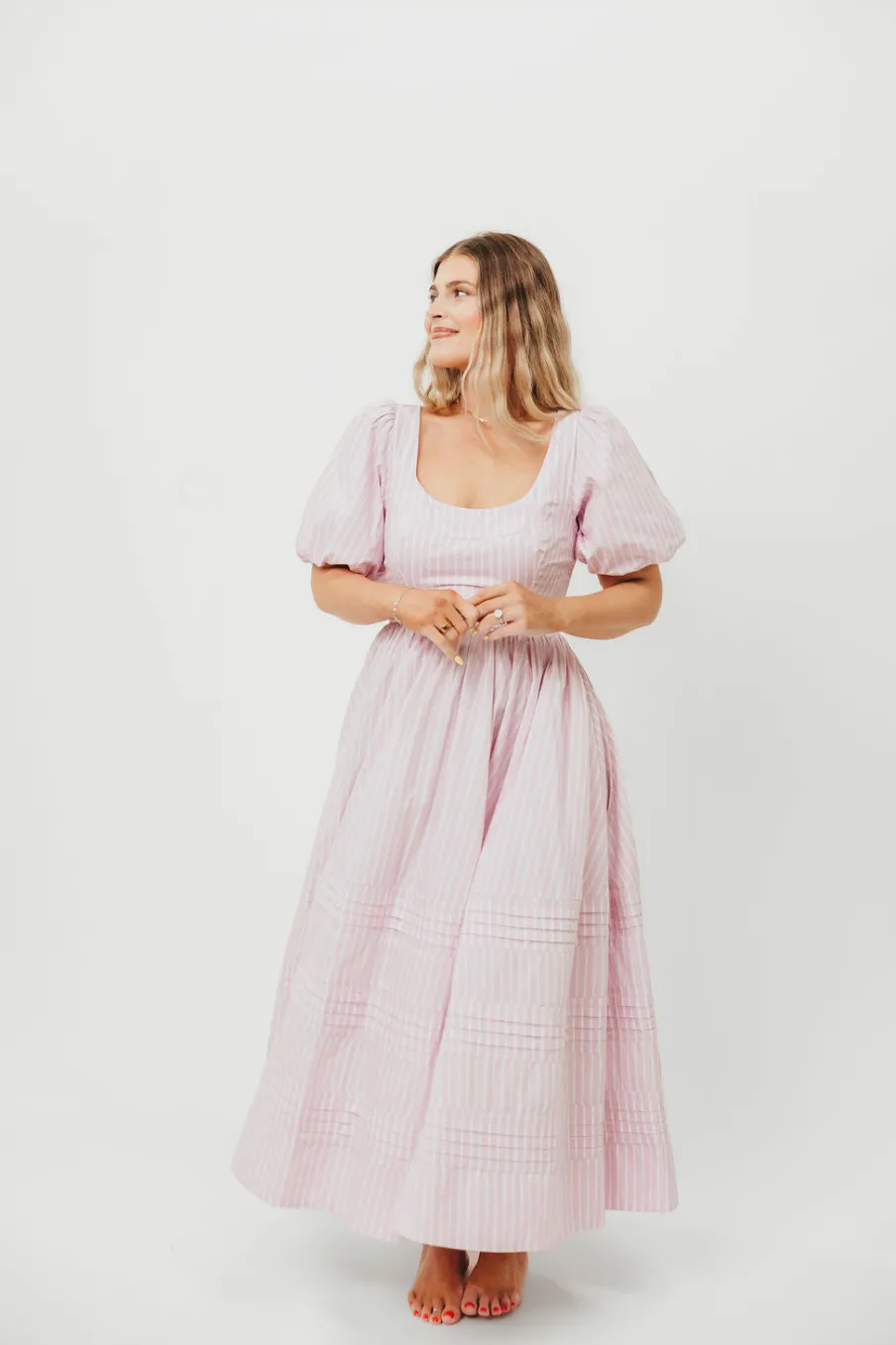 Discount Worth Collective Abby 100% Cotton Midi Dress in Pink