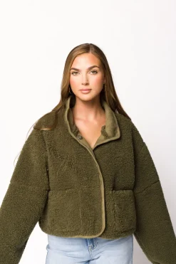 Sale Worth Collective Abby Sherpa and Suede Reversible Jacket in Olive
