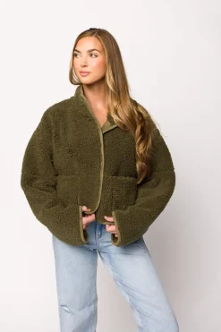 Sale Worth Collective Abby Sherpa and Suede Reversible Jacket in Olive