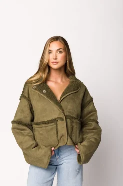 Sale Worth Collective Abby Sherpa and Suede Reversible Jacket in Olive