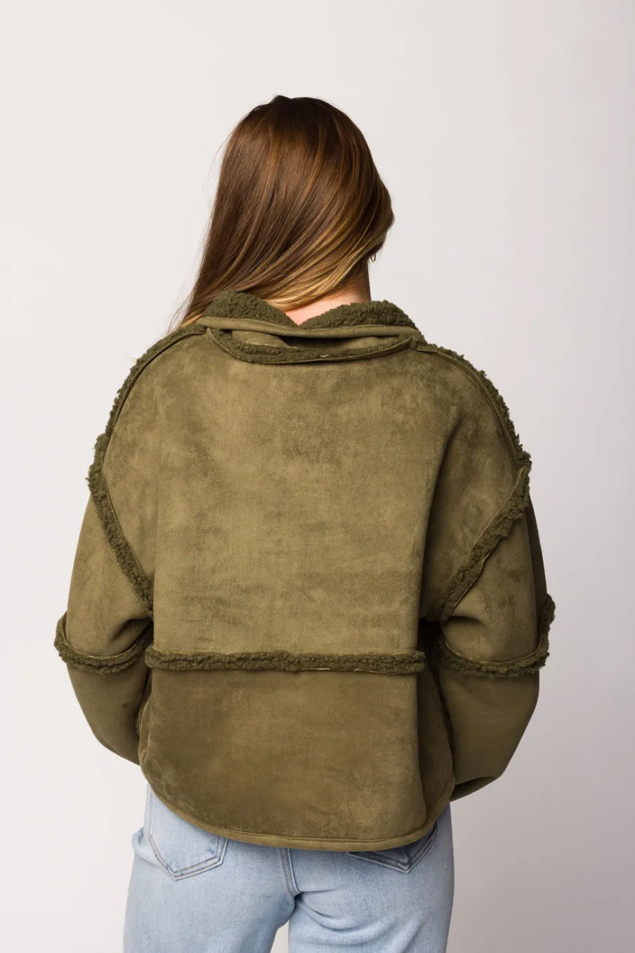 Sale Worth Collective Abby Sherpa and Suede Reversible Jacket in Olive
