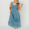 Fashion Worth Collective Abigail Sleeveless Denim Midi Dress in Denim Blue