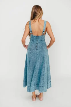 Fashion Worth Collective Abigail Sleeveless Denim Midi Dress in Denim Blue
