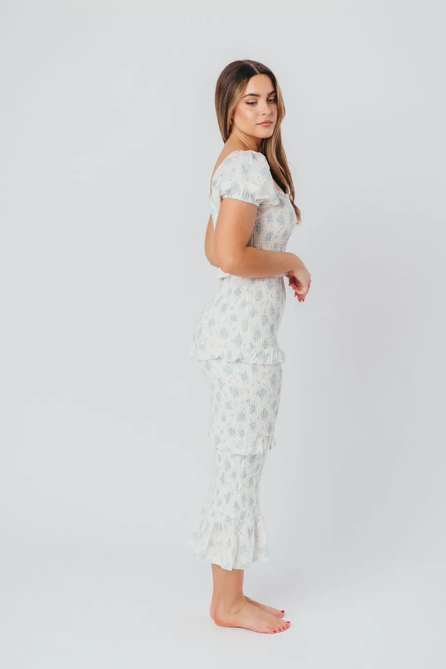 Sale Worth Collective Ada Smocked Dress in Blue Floral- Bump Friendly & Inclusive Sizing (S-