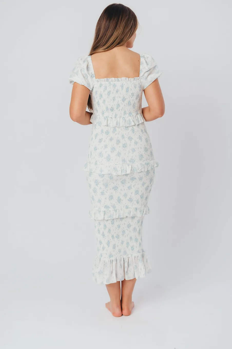 Sale Worth Collective Ada Smocked Dress in Blue Floral- Bump Friendly & Inclusive Sizing (S-