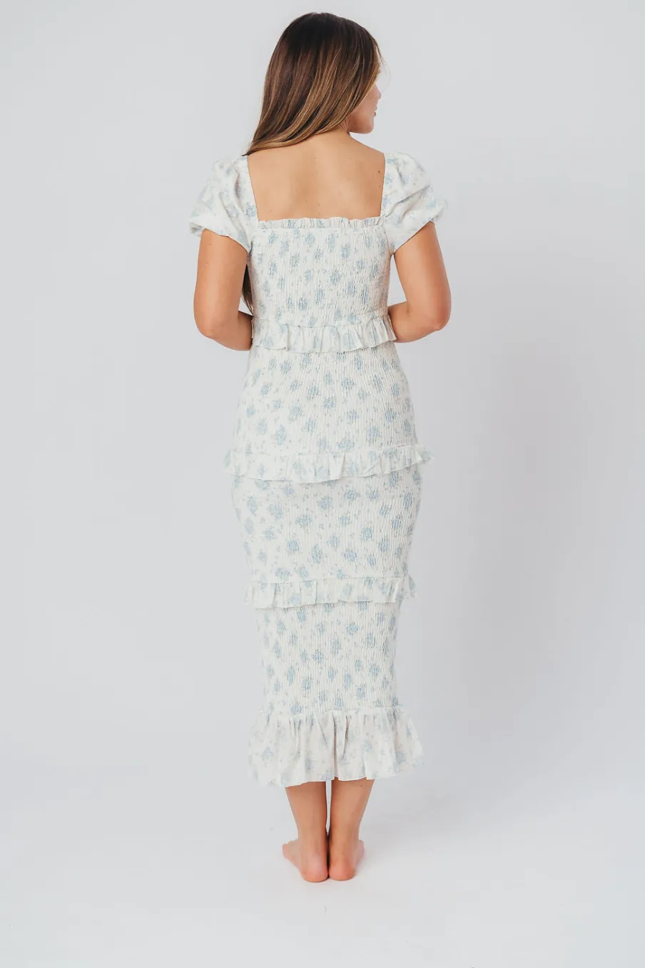 Sale Worth Collective Ada Smocked Dress in Blue Floral- Bump Friendly & Inclusive Sizing (S-