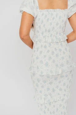 Sale Worth Collective Ada Smocked Dress in Blue Floral- Bump Friendly & Inclusive Sizing (S-