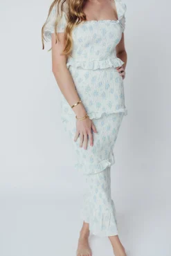 Sale Worth Collective Ada Smocked Dress in Blue Floral- Bump Friendly & Inclusive Sizing (S-