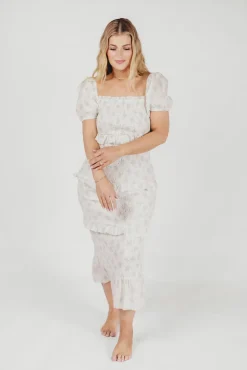 Sale Worth Collective Ada Smocked Dress in Blue Floral- Bump Friendly & Inclusive Sizing (S-