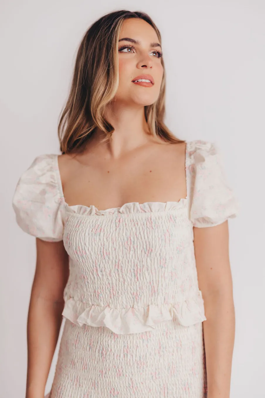 Online Worth Collective Ada Smocked Dress in Pink Floral- Bump Friendly & Inclusive Sizing (S-