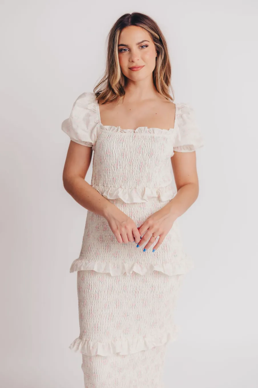 Online Worth Collective Ada Smocked Dress in Pink Floral- Bump Friendly & Inclusive Sizing (S-