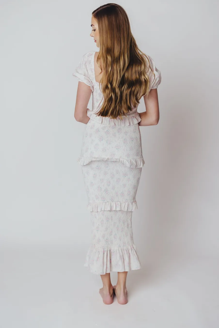 Online Worth Collective Ada Smocked Dress in Pink Floral- Bump Friendly & Inclusive Sizing (S-