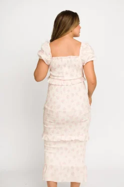 Online Worth Collective Ada Smocked Dress in Pink Floral- Bump Friendly & Inclusive Sizing (S-