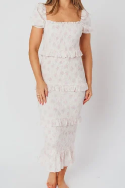 Online Worth Collective Ada Smocked Dress in Pink Floral- Bump Friendly & Inclusive Sizing (S-