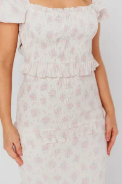 Online Worth Collective Ada Smocked Dress in Pink Floral- Bump Friendly & Inclusive Sizing (S-