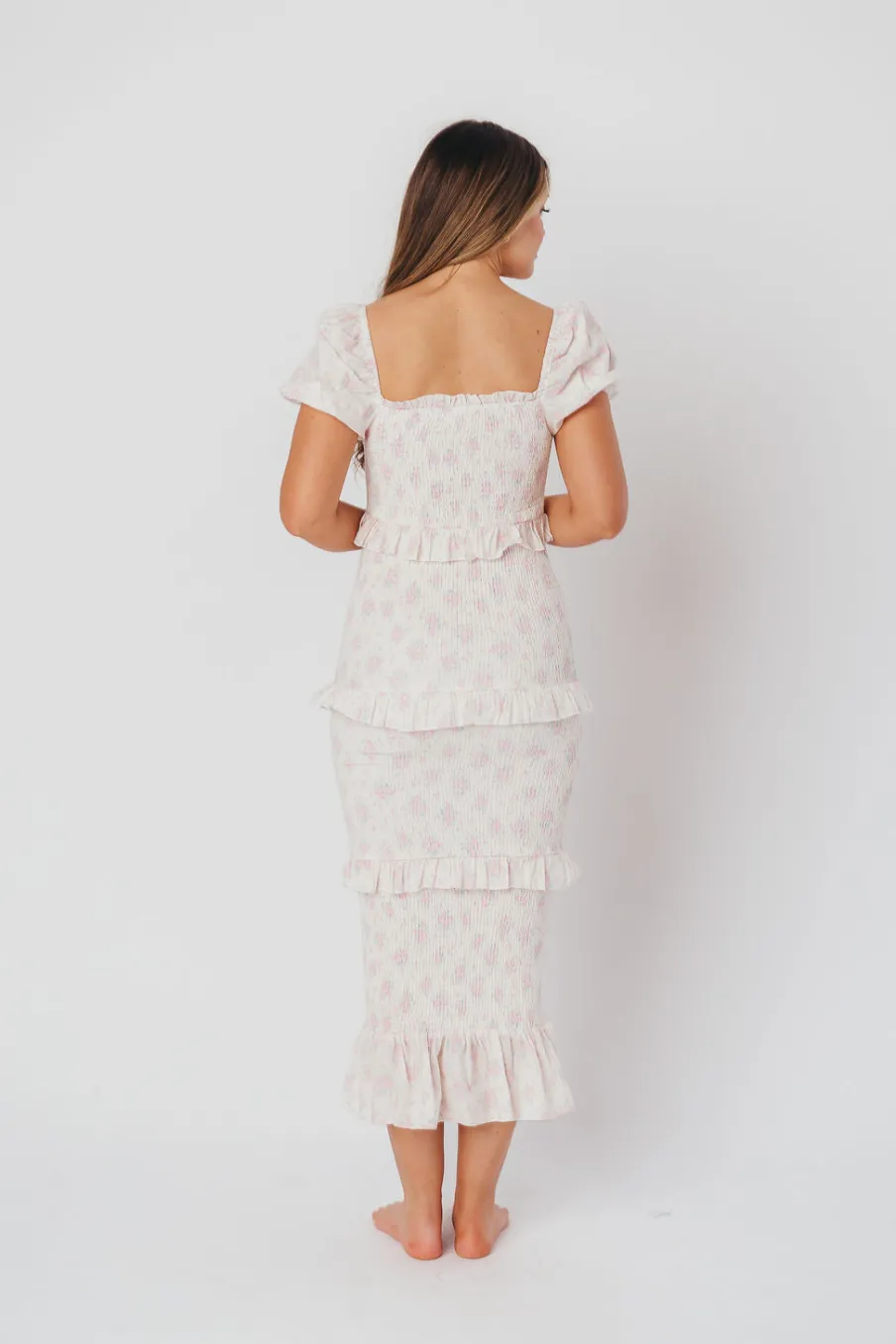 Online Worth Collective Ada Smocked Dress in Pink Floral- Bump Friendly & Inclusive Sizing (S-