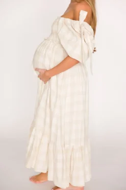 New Worth Collective Addyson Maxi Dress in Natural Multi - Cotton/Linen Blend - Bump Friend
