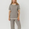 New Worth Collective Adele Ribbed Knit Top and Pants Set in Dusty Olive
