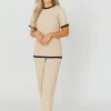 Online Worth Collective Adele Ribbed Knit Top and Pants Set in Light Taupe