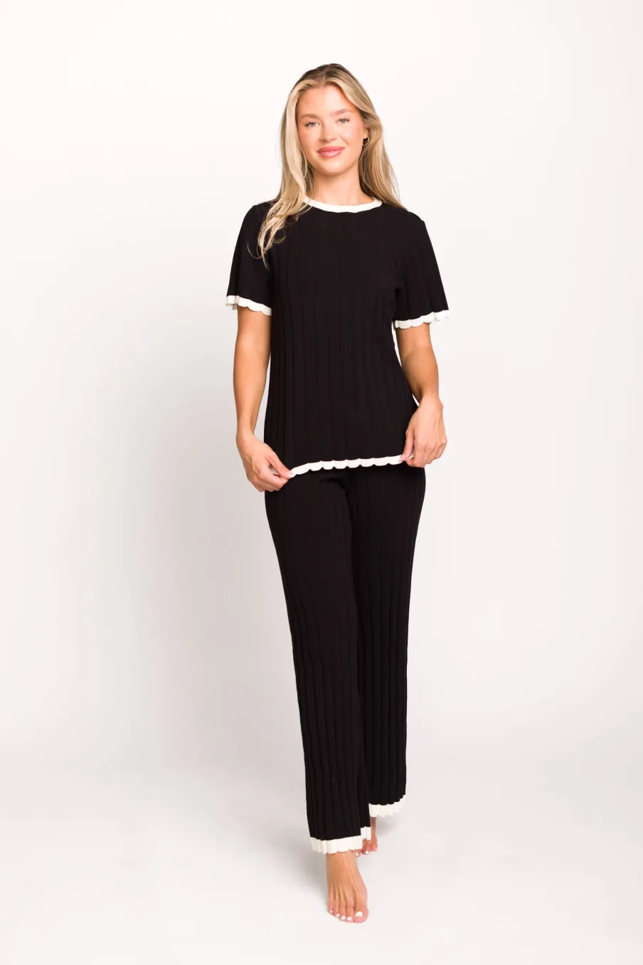Best Worth Collective Adele Ribbed Knit Top and Pants Set in Black