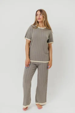 New Worth Collective Adele Ribbed Knit Top and Pants Set in Dusty Olive
