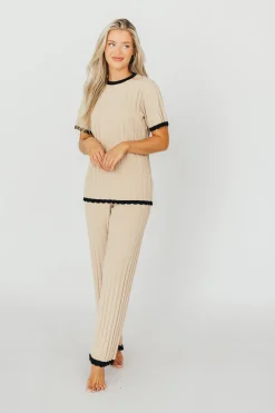 Online Worth Collective Adele Ribbed Knit Top and Pants Set in Light Taupe