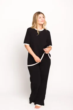 Best Worth Collective Adele Ribbed Knit Top and Pants Set in Black