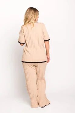 Online Worth Collective Adele Ribbed Knit Top and Pants Set in Light Taupe