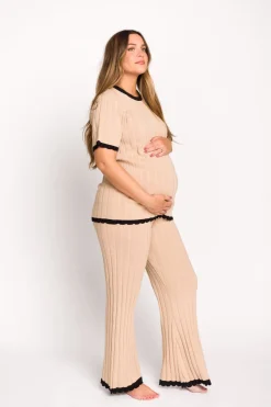 Online Worth Collective Adele Ribbed Knit Top and Pants Set in Light Taupe