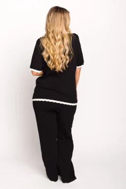 Best Worth Collective Adele Ribbed Knit Top and Pants Set in Black