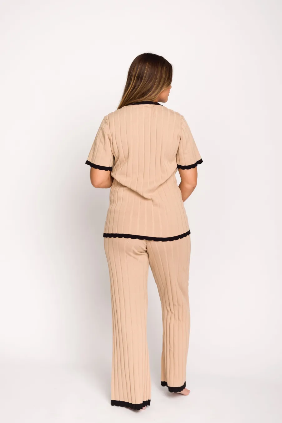 Online Worth Collective Adele Ribbed Knit Top and Pants Set in Light Taupe