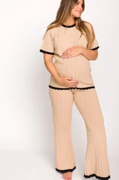 Online Worth Collective Adele Ribbed Knit Top and Pants Set in Light Taupe
