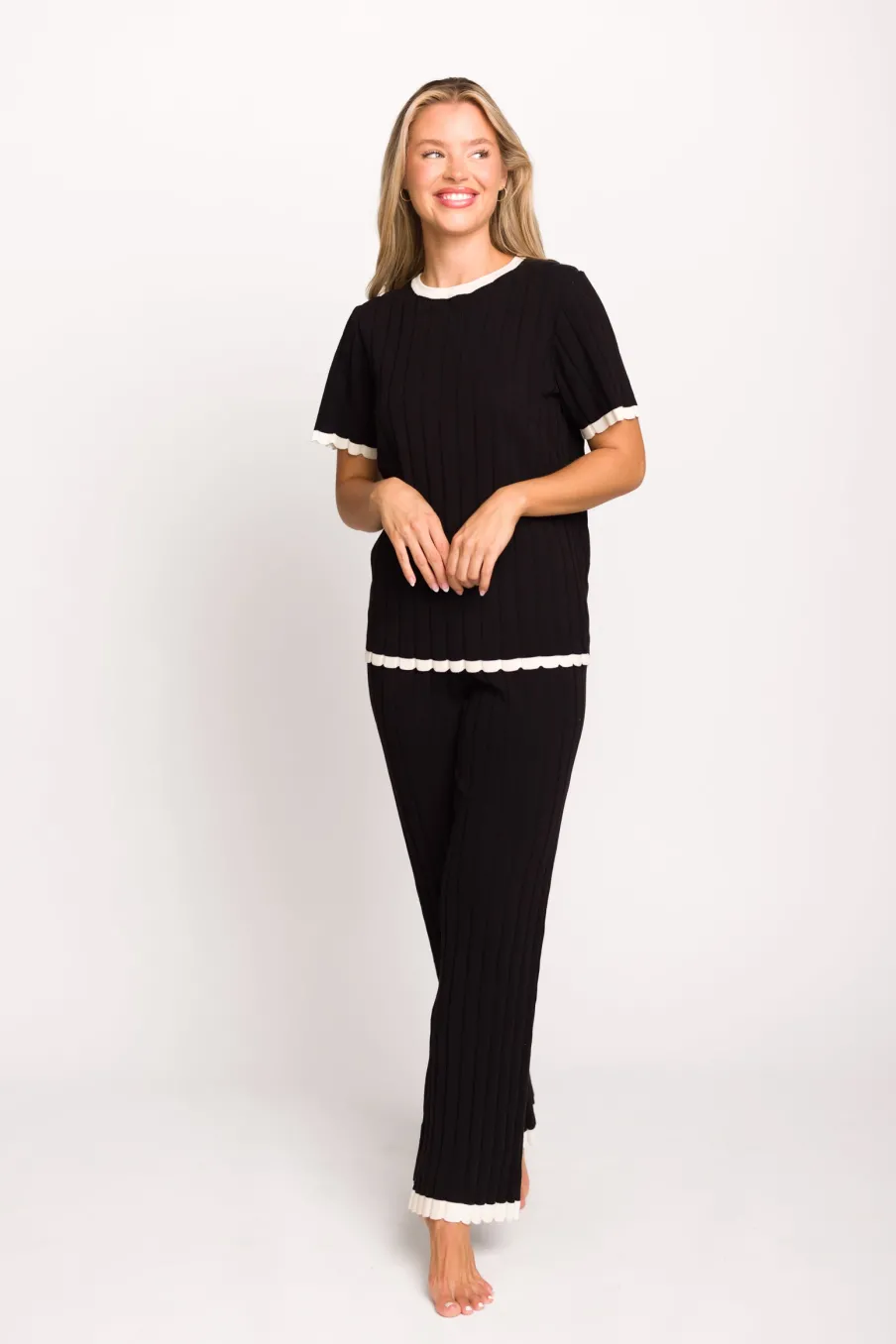 Best Worth Collective Adele Ribbed Knit Top and Pants Set in Black