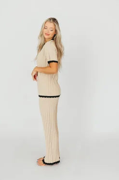 Online Worth Collective Adele Ribbed Knit Top and Pants Set in Light Taupe