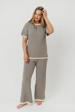 New Worth Collective Adele Ribbed Knit Top and Pants Set in Dusty Olive