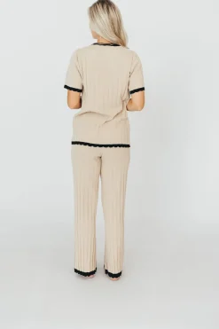 Online Worth Collective Adele Ribbed Knit Top and Pants Set in Light Taupe