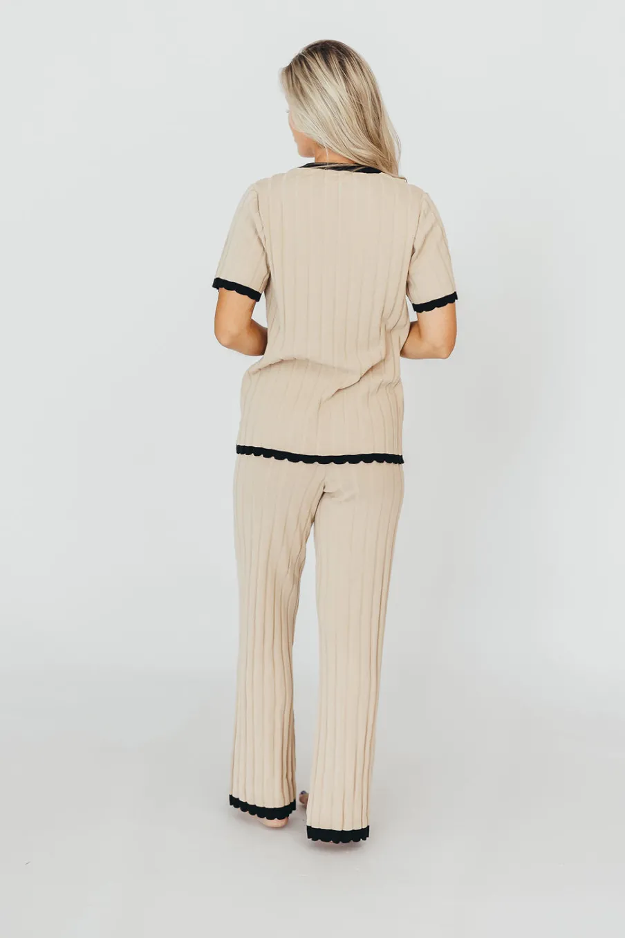 Online Worth Collective Adele Ribbed Knit Top and Pants Set in Light Taupe