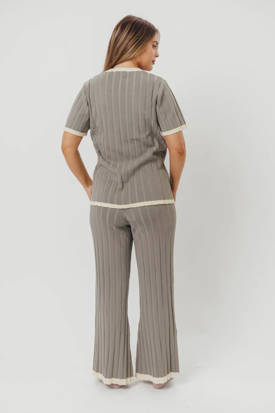 New Worth Collective Adele Ribbed Knit Top and Pants Set in Dusty Olive