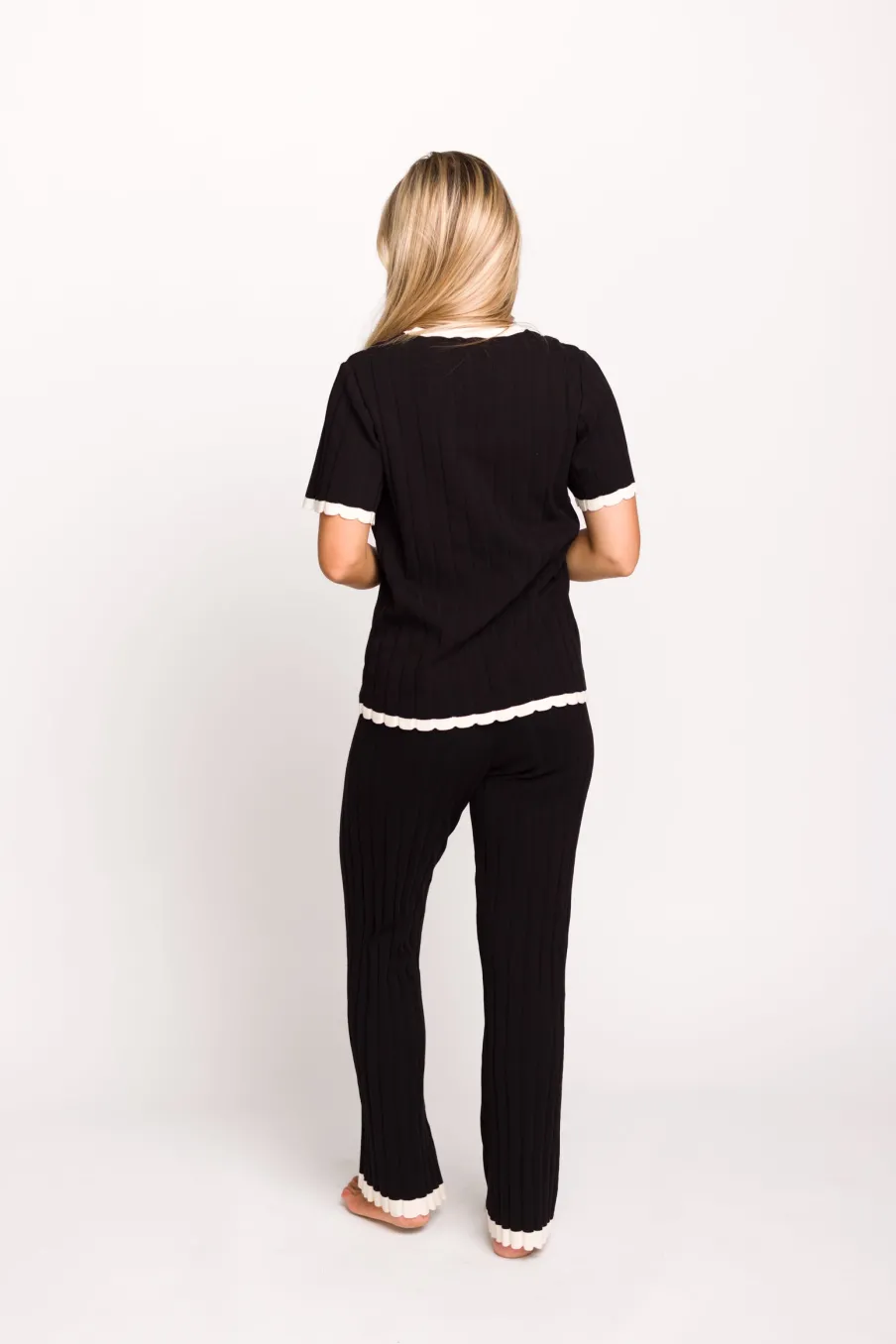 Best Worth Collective Adele Ribbed Knit Top and Pants Set in Black