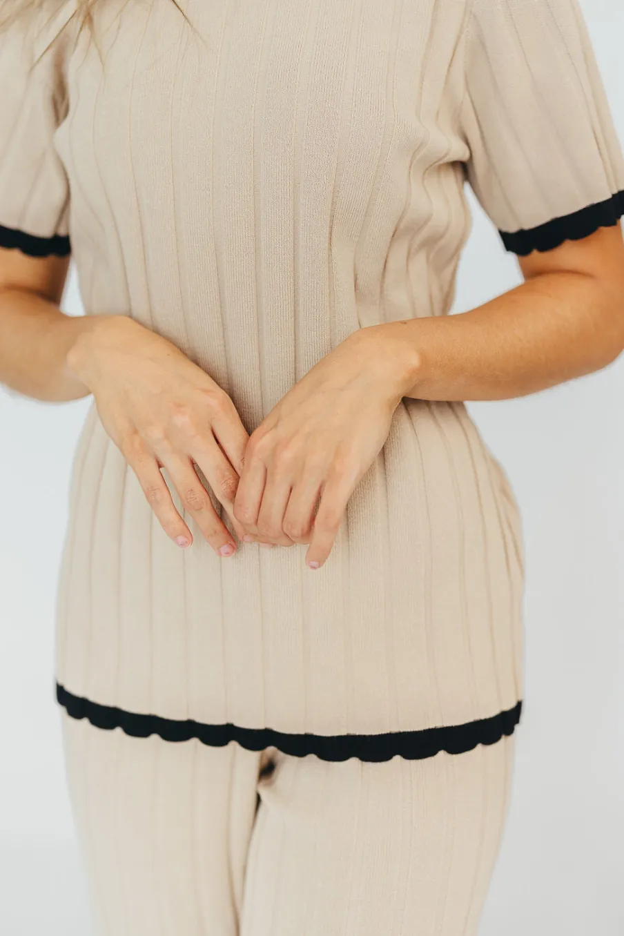 Online Worth Collective Adele Ribbed Knit Top and Pants Set in Light Taupe