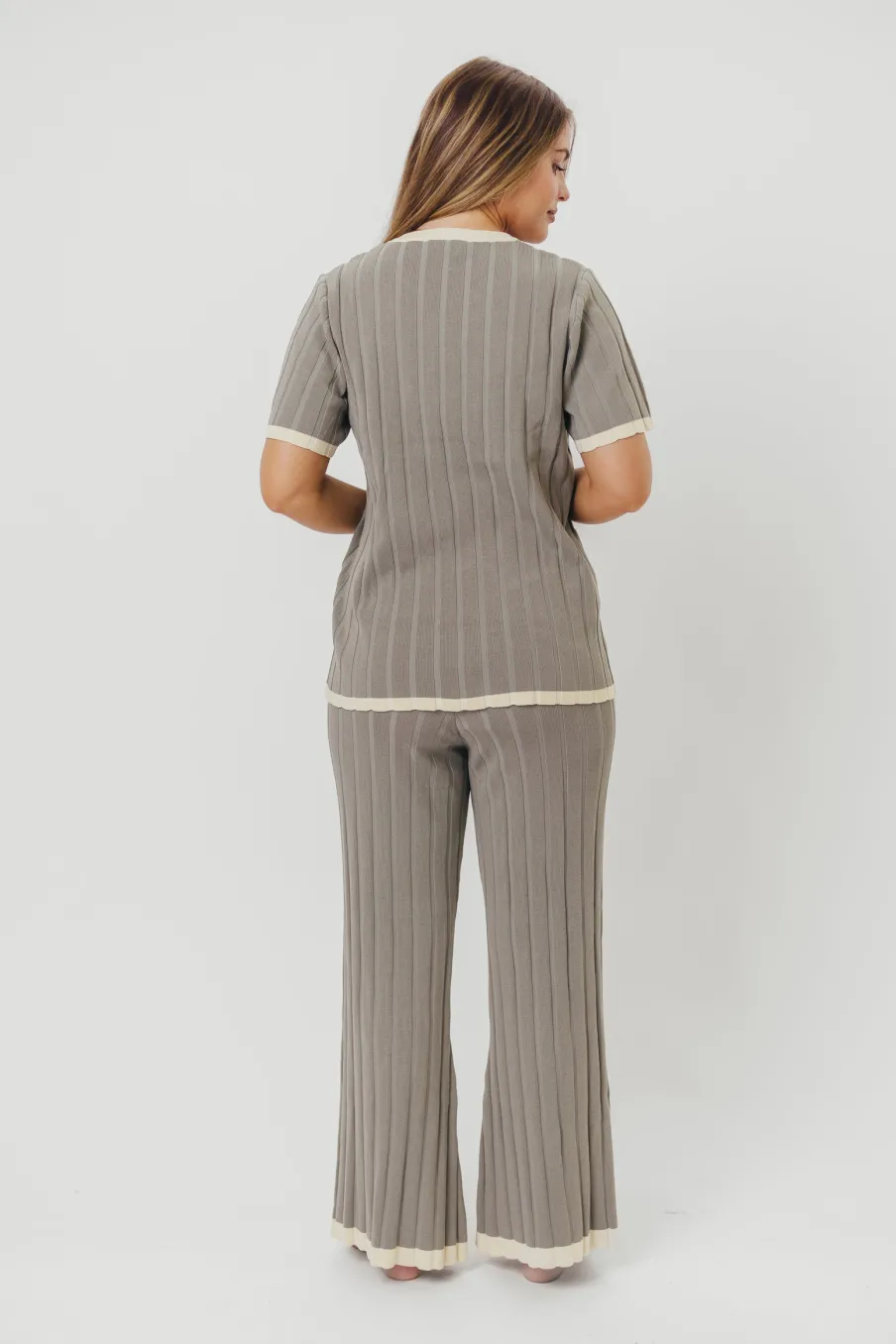 New Worth Collective Adele Ribbed Knit Top and Pants Set in Dusty Olive