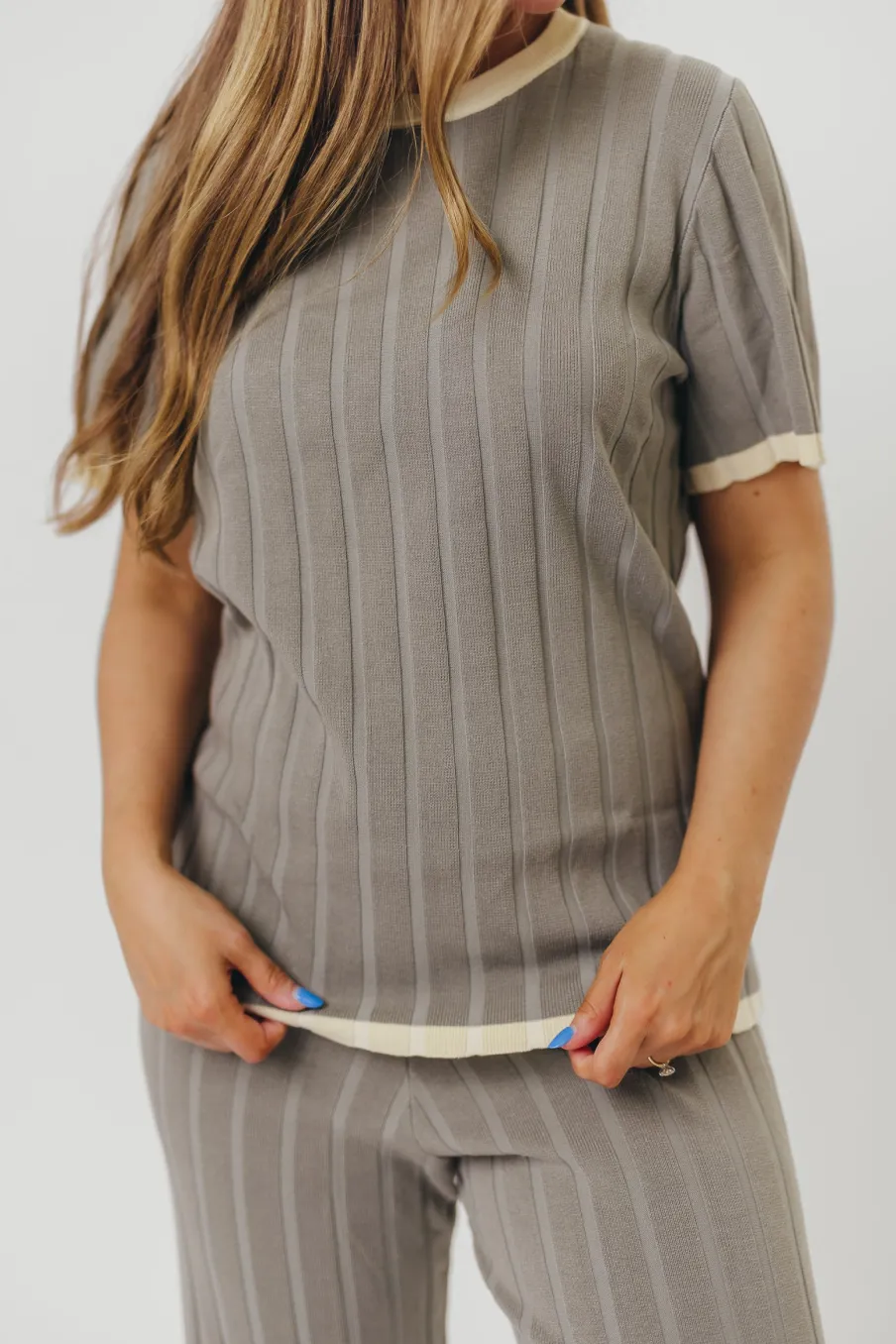 New Worth Collective Adele Ribbed Knit Top and Pants Set in Dusty Olive
