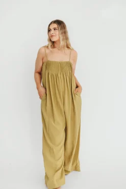 Hot Worth Collective Adeline Pleated Jumpsuit in Olive