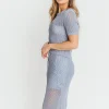 Outlet Worth Collective Aidan Open Knit Top and Maxi Skirt Set in Blue Grey