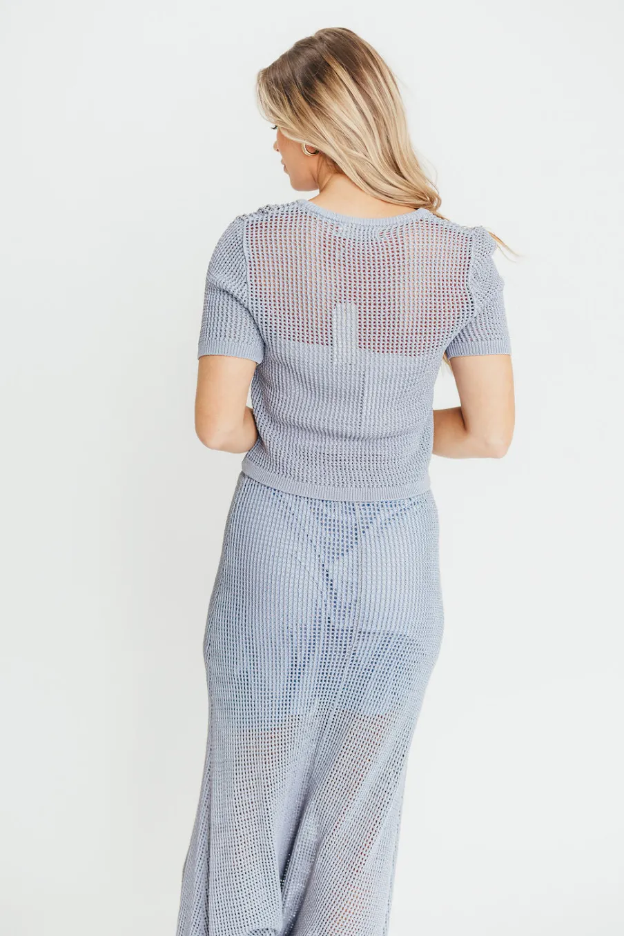 Outlet Worth Collective Aidan Open Knit Top and Maxi Skirt Set in Blue Grey